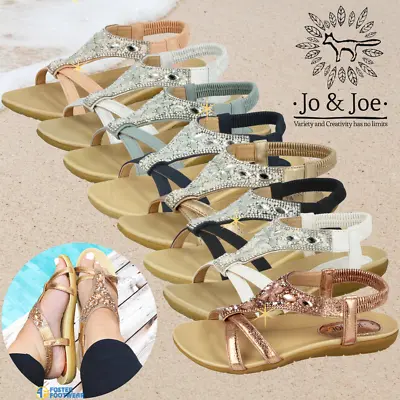 Ladies Jo And Joe Elastic Slingback Sandals Flat Open Toe Flip Flops Womens • £20.99