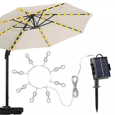 104 LED Lights Solar Umbrella LED Lighted Patio Market Powered Table 8 Ribs Tan • $29.99