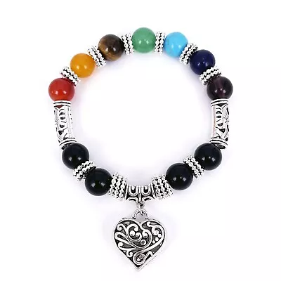 Multicolor Bracelet With Heart Healing Couple Friends Stone Tiger Eye Hematite • $23.99