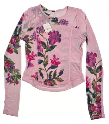 NWT $68 Free People Women's Betty's Garden Floral Top S M XL Pink Mesh Fitted A1 • $33.24