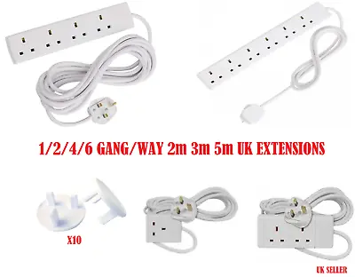 £8.49 • Buy 1 2 4 6 WAY/GANG - 2M 3M 5M EXTENSION LEAD CABLE EXTENSION SOCKET 10XSockets Cov