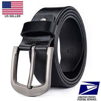 100% Mens Genuine Leather Real Belt Belts Silver Buckle Trouser Brown Black USA • $18.95