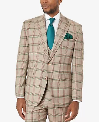 Tayion Collection Mens Vintage Wool Blend Suit Jacket Brown Glen Plaid 50R • $53.20