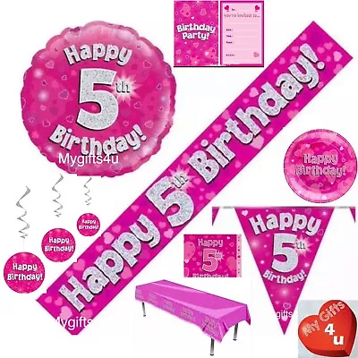 Pink Age 5th & Happy Birthday Party Decorations Buntings Banners Balloons Silver • £2.50