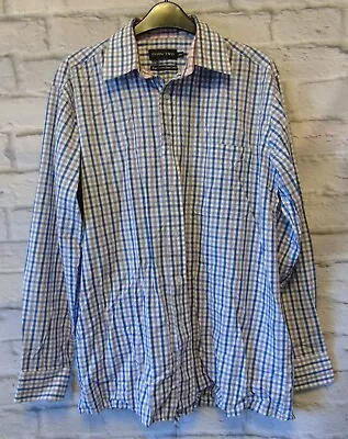 Purple Blue Check Long Sleeve Pure Cotton Shirt Size 15.5  Collar Double Two • $14.31