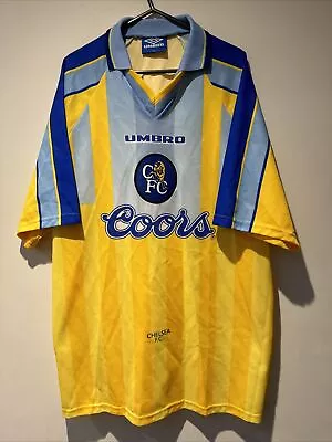Original Umbro Chelsea 1996/1997 Away Football Shirt Men's XL Coors Yellow • £75