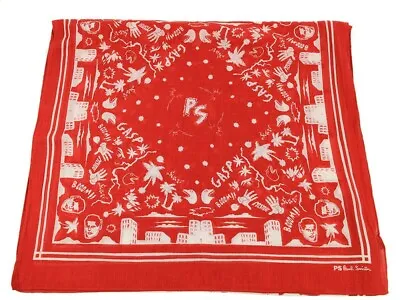 PS By PAUL SMITH Mens Red White Pulp Print Long Cotton Scarf India NWT • $89.99