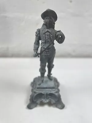 ANTIQUE Don Juan Spelter Statue Cavalier Musketeer Sword Base 13.75  • $57.45