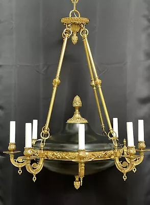 Regal French Empire Regency Bronze Brass Black Tole Chandelier Vintage 28” Huge • $2495