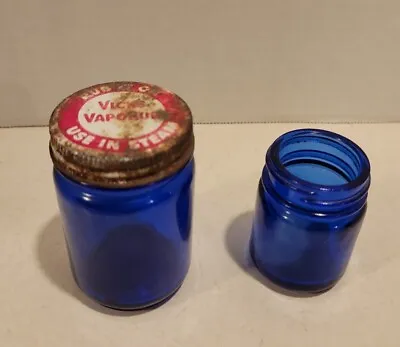 Vicks VapoRub Cobalt Blue Glass Jars.  3  With Lid 2 1/4 N Lid Vintage Lot Of 2 • $17.95