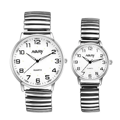 Men Women Stainless Steel Stretch Elastic Band Big Dial Quartz Wrist Watch Gift • $13.99