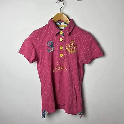 Joules Pink Polo Shirt No 3 Polka Dot Blue Floral Faced Womens Rugby Top UK S • $15.14