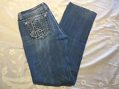 Miss Me Jeans Missy Jr Women's Peace Sign Size 30 Blue. #3  Denim Boot Cut Distr • $24.50