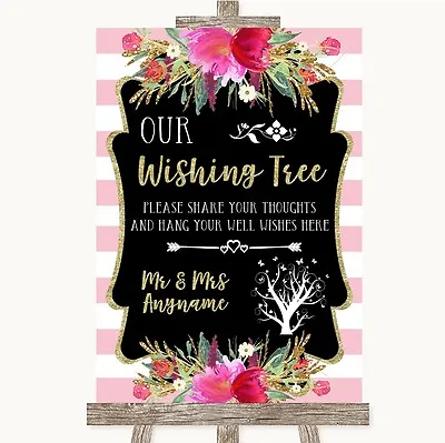 £34.95 • Buy Gold & Pink Stripes Wishing Tree Personalised Wedding Sign