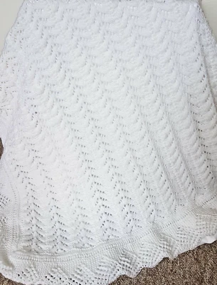 £25 • Buy New Soft White Hand Knitted Baby Shawl / Blanket
