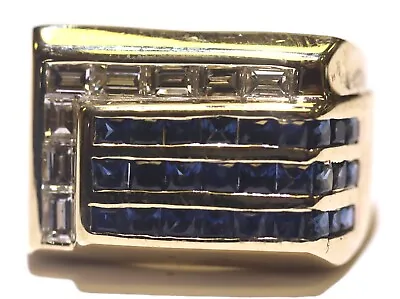 14k Yellow Gold .92ct VS1 G Diamond Sapphire Gemstone Mens Ring 15.8g Gents • $1539.99