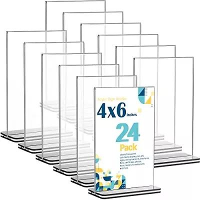 24 Pack 4x6 Inch Acrylic Sign Holder Clear Slanted Holders For Table Menu Flyer • $67.15