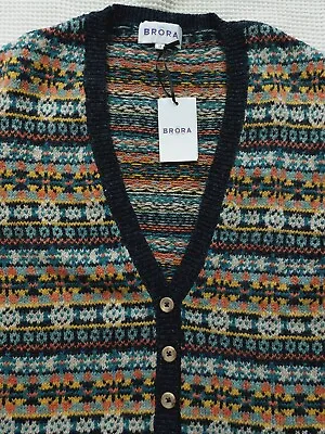 BNWT Brora Fair Isle Vest - UK 16 - Navy V-neck Sleeveless Jumper • £114