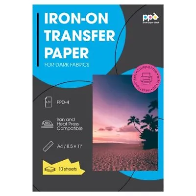 PPD Inkjet Premium T Shirt Transfer Paper A4 For Dark Fabric X 10 Sheets • £11.99