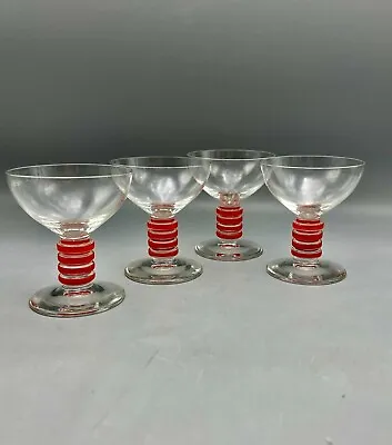 Vintage Enameled Glass Cordials Ribbed Stem Set Of 4 Vintage Stemware Barware • $31.50