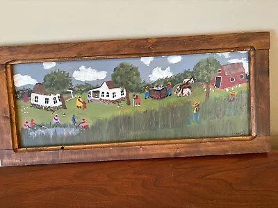 23” Oil Painting Folk Art African American Primitive Rural Farm Scene On Board • $147