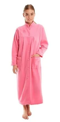£24.99 • Buy Lady Olga Button Front Soft Fleece Dressing Gown Robe With Embroidered Yoke