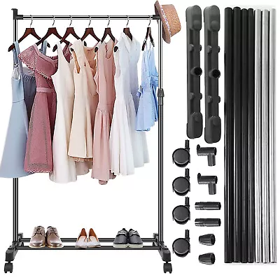 Adjustable Rolling Clothes Garment Rack Foldable Clothing Stand Shelf With Wheel • $23.99