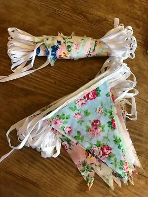 £4.99 • Buy FABRIC BUNTING VINTAGE WEDDING FLORALS .Garden Party, Fete , Street Party, 