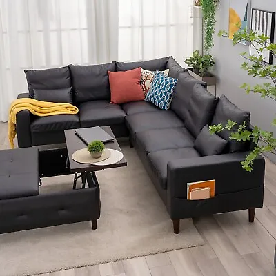 New 6 Seats Sectional Sofa Modern Linen Fabric Corner L-shape Upholstered Couch • $519.99