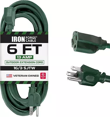 6 Foot Outdoor Extension Cord - 16/3 SJTW Durable Green Cable With 3 Prong Groun • $15.67