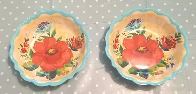 Set Of 2 Pioneer Woman Melamine Delaney Floral Teal 8 7/8  Dinner/serving Bowls • £18