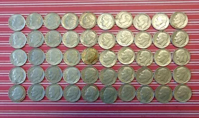 Roll Of (50) Circulated 90% Silver  Roosevelt Dimes ~ Mixed Dates • $100