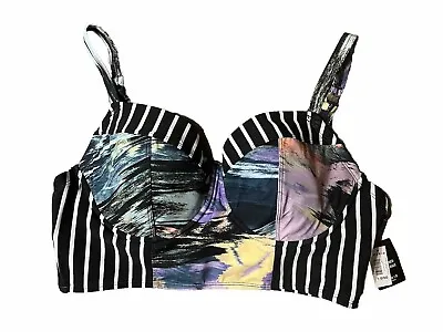 New Torrid Underwire Long Line Bikini Top Shoreline Marble Perfect Stripe 1 D/DD • £29.18