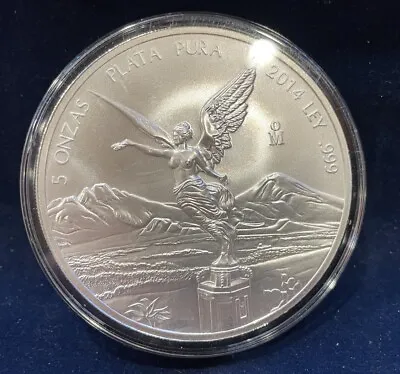 2014 Mexico Libertad 5 Oz .999 RARE DATE Silver Coin Only 6400 Minted In Capsule • $249