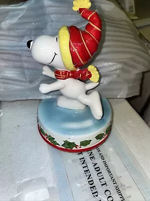 Schmid SNOOPY Music Box Plays Skaters Waltz. #264 Ice Skating.1982 Christmas • $95