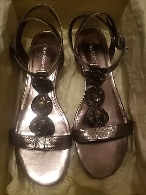 New Enzo Angiolini 8M Leather Strappy Sandals In Pewter  • $27.99