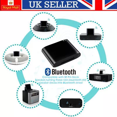 Bluetooth Audio 30 Pin Music Receiver Adapter For IPhone IPad BOSE Dock UK • £8.99