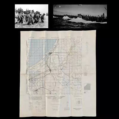 WWII MacArthur D-Day Lingayen Gulf WHITE & BLUE BEACH Infantry Assault Map  • $2240