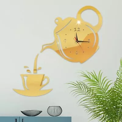 3D Wall Clock Creative Diy Acrylic Coffee Cup Teapot Decor Self Adhesive Clock • £6.53