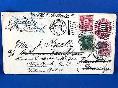 Usa Old Cover 1908 Montclair Flag Cancel Ss Teutonic German Us Mixed   (a6/107) • $2.20