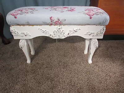 Antique Ornate French Country Shabby Chic White Stool • $135