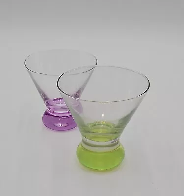 Set Of 2 Unbranded Stemless Vintage Martini Glasses Yellow Bottom Handblown Glow • $14