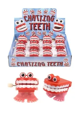 3x WIND UP CHATTERING TEETH With Eyes Clockwork Red Joke Clock Work Novelty Mini • £5.99