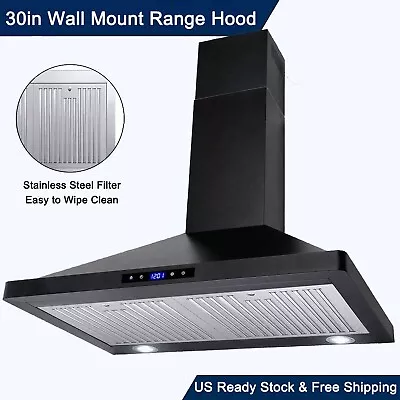 30 Inch Wall Mount Range Hood Kitchen Black Stainless Steel 3-Speed Touch Panel • $145.99
