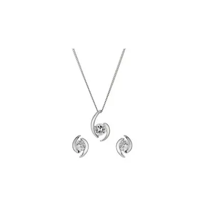 H Samuel Silver Cubic Zirconia Moon-Shape Rubover Setting Earrings & Pendant Set • £59.50