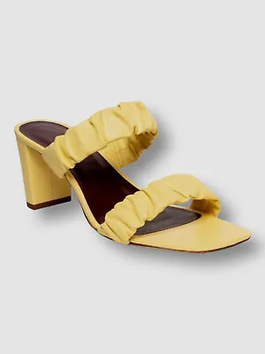 $325 Staud Women's Yellow Frankie Ruched Leather Sandals Shoes Size EU 40/US 10 • $91.18