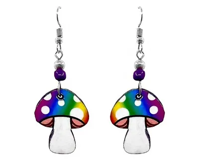 Tie Dye Rainbow Mushroom Earrings Magic Fungi Amanita Psychedelic Hippie Jewelry • $13.99