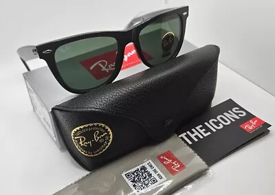 Ray-Ban Wayfarer RB 2140 901 54mm Black With Classic Green G15 Lenses • $59.99