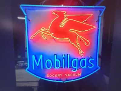 Original Mobilgas Porcelain Sign With Neon 72 IN W X 72 IN H • $9500