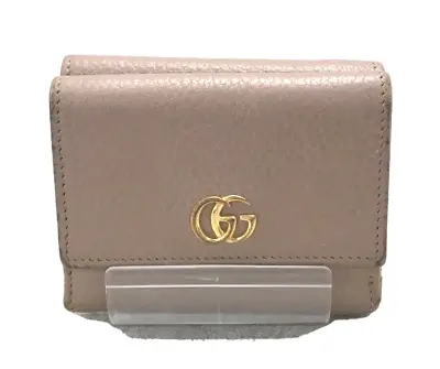 $165.55 • Buy Auth Used GUCCI Purse Cow Leather Wallet Italy Gg Marmont Beige K02991 Folding